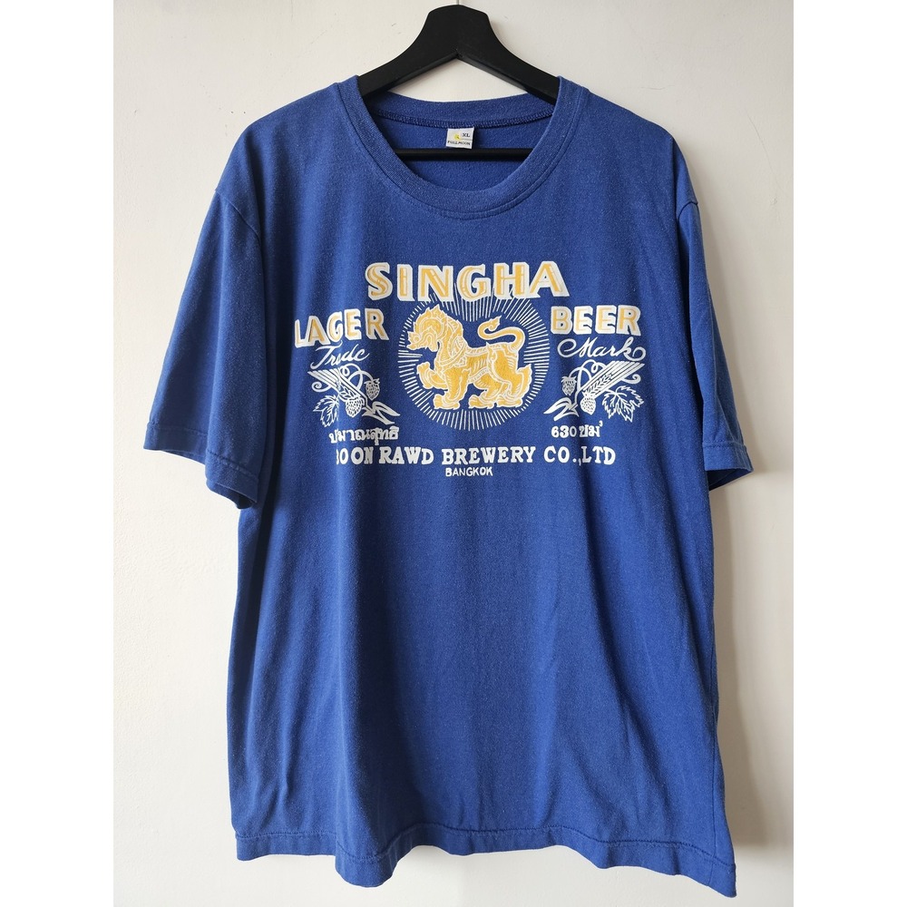 Singha Beer Shirt Mens‎ XL Blue Thailand Lager Graphic Tee Full Moon 100% Cotton